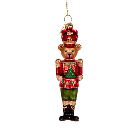 RED BEAR NUTCRACKER GLASS ORNAMENT