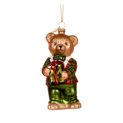 BOY BEAR GLASS ORNAMENT