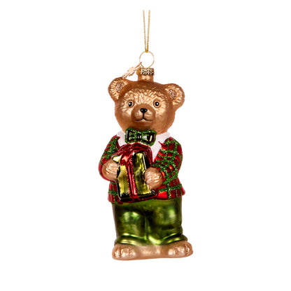 BOY BEAR GLASS ORNAMENT