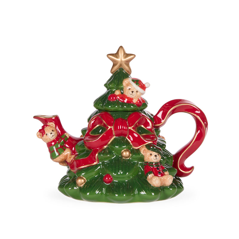 COZY TEAR BEAR CHRISTMAS TREE TEAPOT