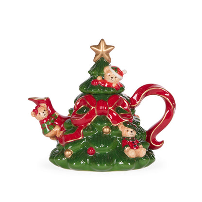 COZY TEAR BEAR CHRISTMAS TREE TEAPOT