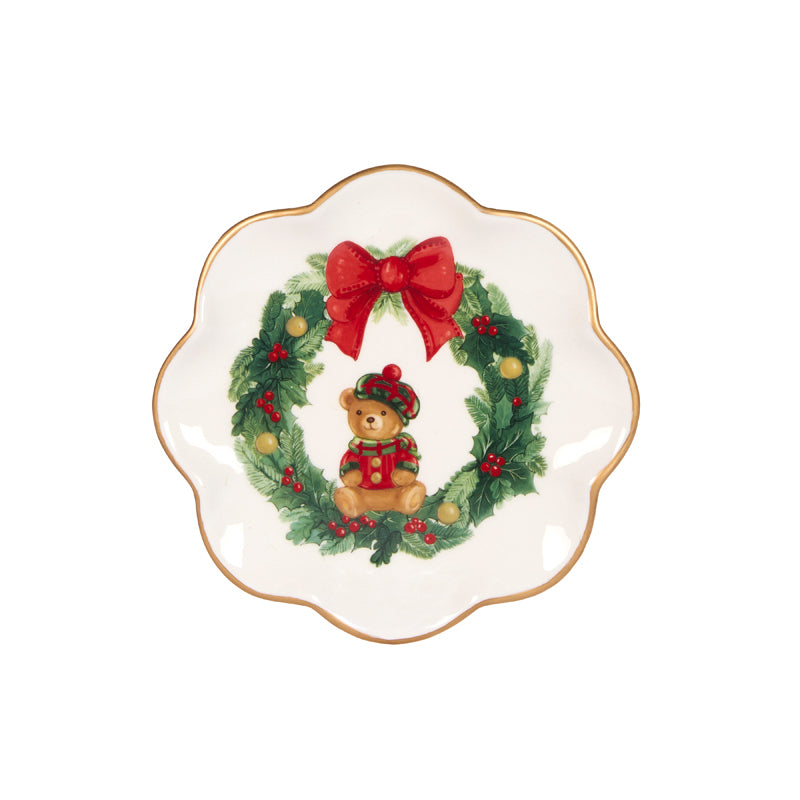 COZY TEDDY BEAR WREATH DESSERT PLATE