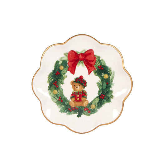 COZY TEDDY BEAR WREATH DESSERT PLATE
