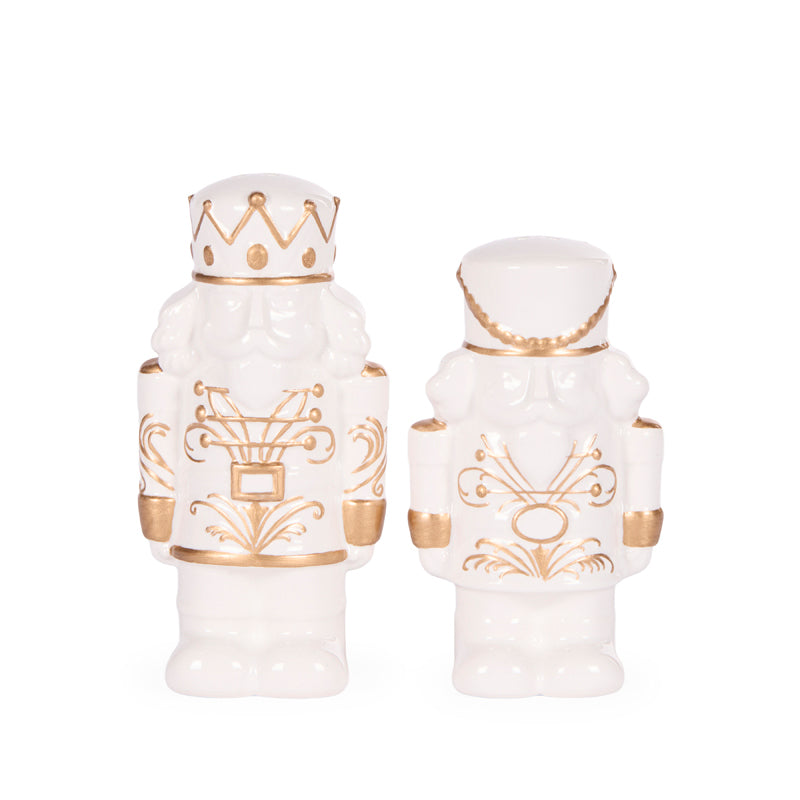 IVORY AND GOLD NUTCRACKER SALT & PEPPER SHAKERS