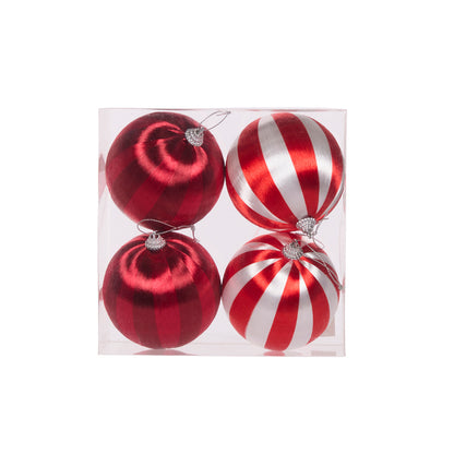 4 PK RED AND WHITE SILK BAUBLES
