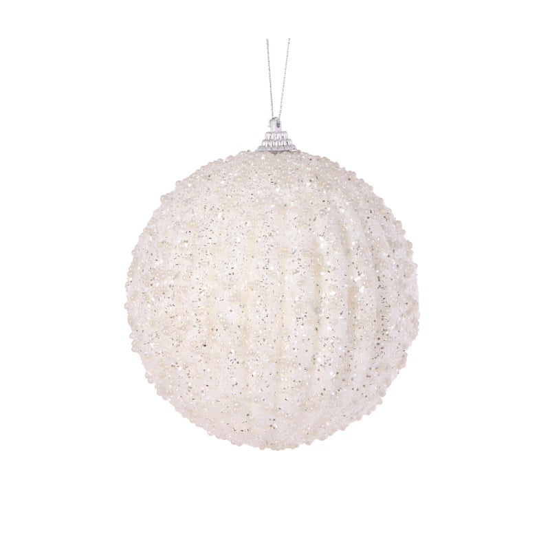 WHITE GLITTER RIBBED BAUBLE