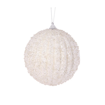 WHITE GLITTER RIBBED BAUBLE