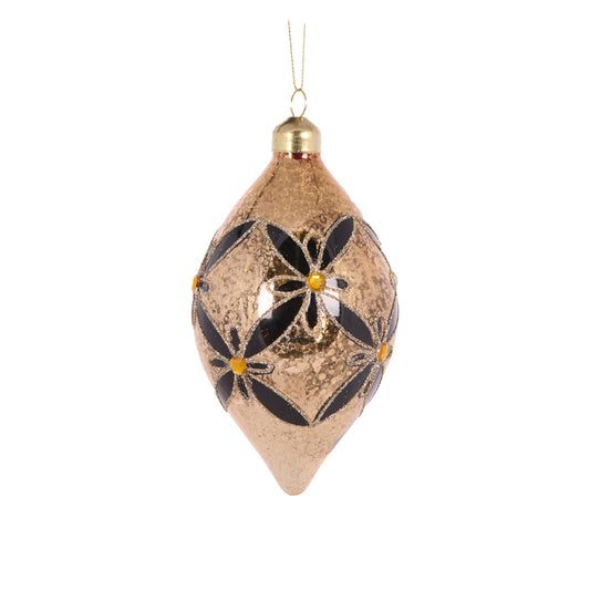 BLACK AND GOLD FLORAL DROP BAUBLE