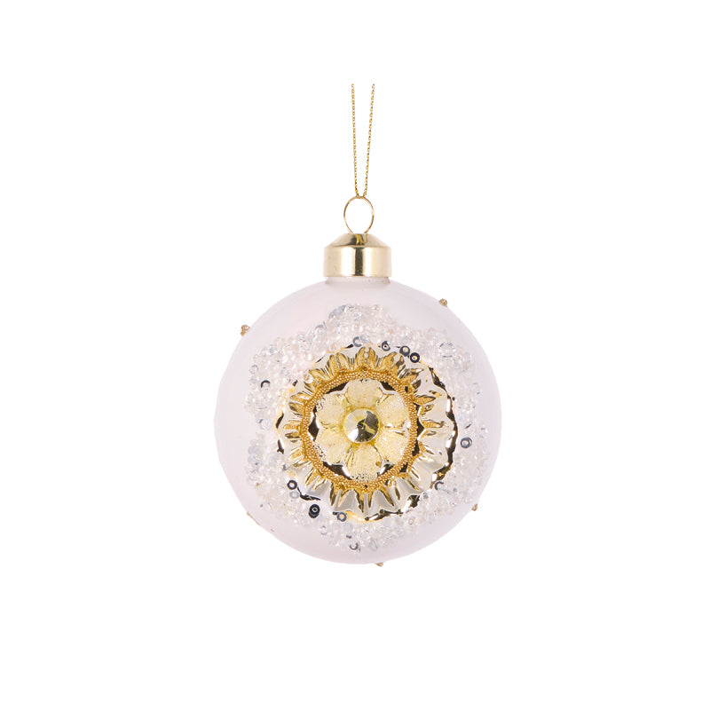 WHITE AND GOLD REFLECTOR BAUBLE