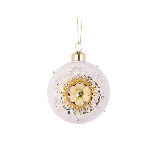 WHITE AND GOLD REFLECTOR BAUBLE