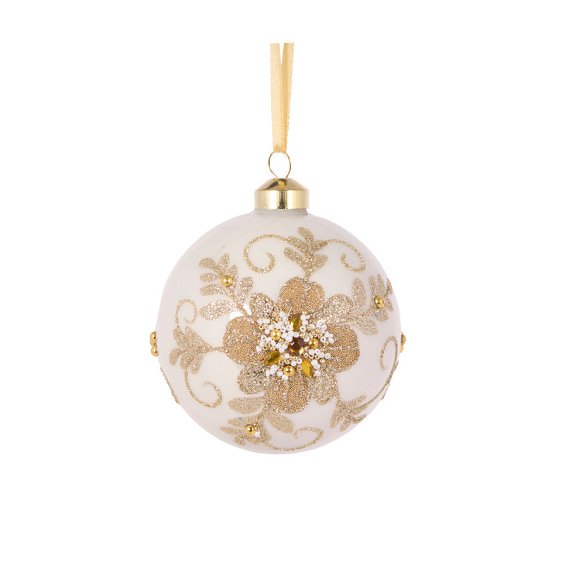 GLITTERED LACE FLORAL BAUBLE