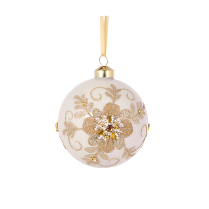 GLITTERED LACE FLORAL BAUBLE