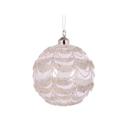 ROUND SILVER GLITTERED SCALLOP BAUBLE