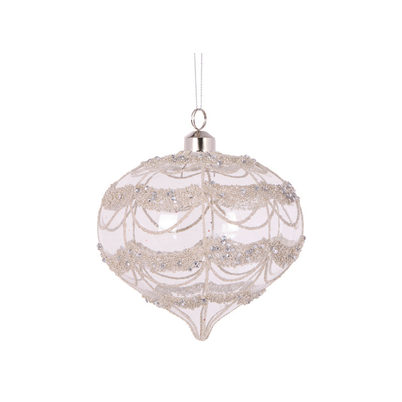 ROUND SILVER GLITTERED SCALLOP ONION BAUBLE