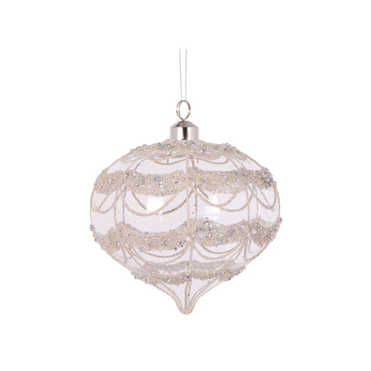 ROUND SILVER GLITTERED SCALLOP ONION BAUBLE