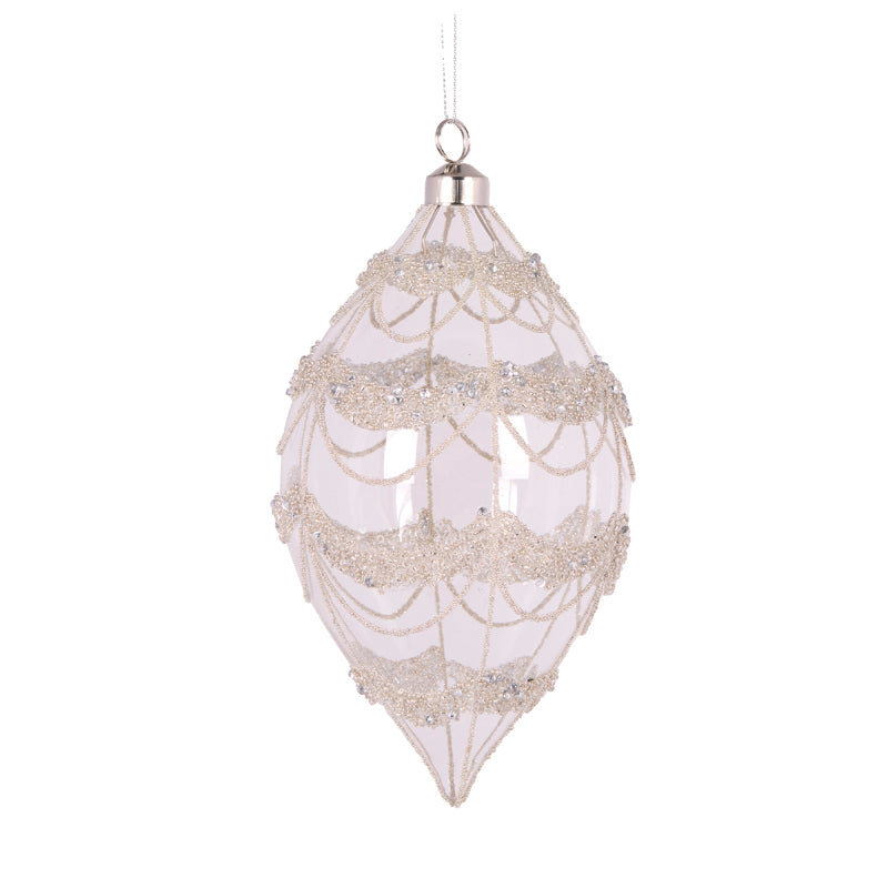 ROUND SILVER GLITTERED SCALLOP DROP BAUBLE