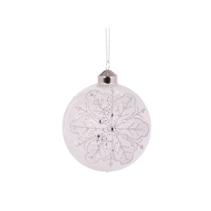 ROUND GLITTERED SNOWFLAKE BAUBLE