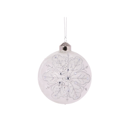 ROUND GLITTERED SNOWFLAKE BAUBLE