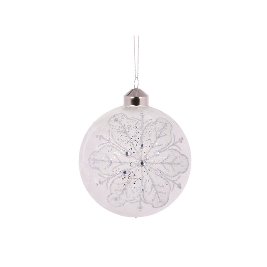 ROUND GLITTERED SNOWFLAKE BAUBLE