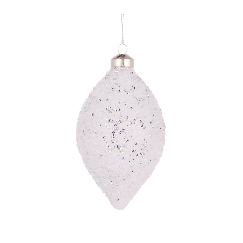 CLEAR TEXTURED GLITTER DROP BAUBLE
