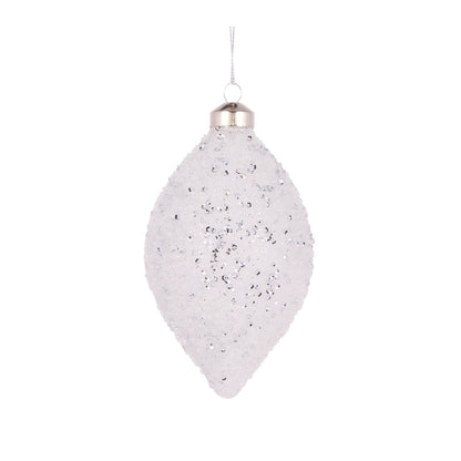 CLEAR TEXTURED GLITTER DROP BAUBLE