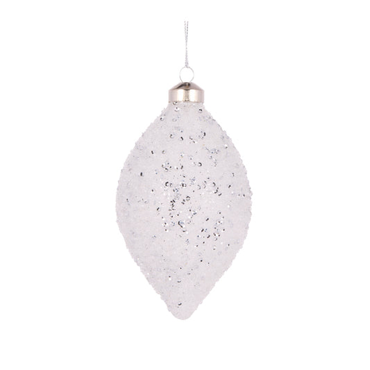 CLEAR TEXTURED GLITTER DROP BAUBLE