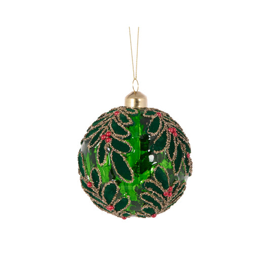 GREEN VELVET FOLIAGE BAUBLE