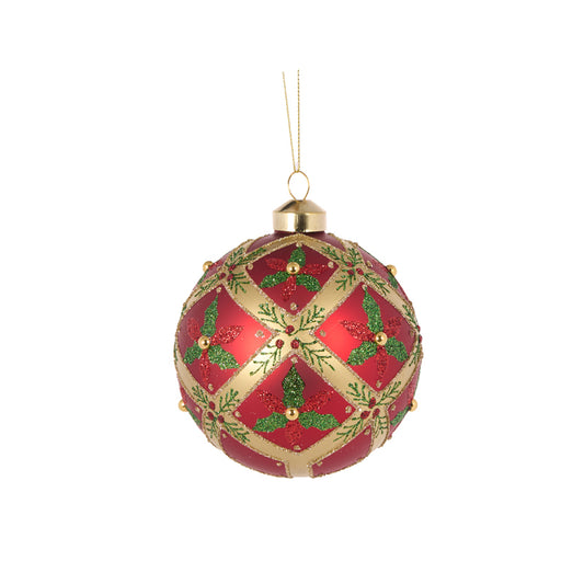 RED QUILTED HOLLY BAUBLE