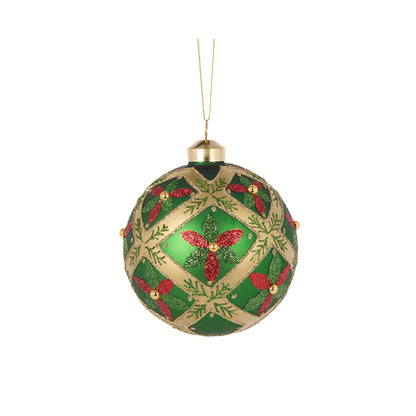 GREEN QUILTED HOLLY BAUBLE