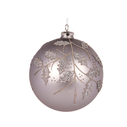 FROSTED SILVER HOLLY BAUBLE