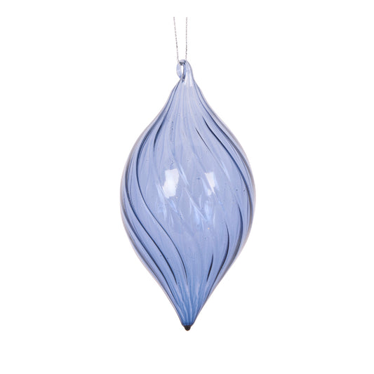 TRANSPARENT BLUE RIBBED DROP BAUBLE