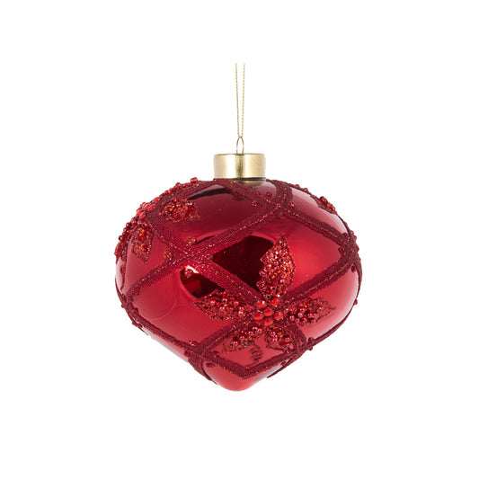 RED QUILTED BEAD ONION BAUBLE