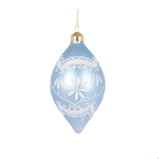 ELABORATE FROSTED BLUE DROP BAUBLE