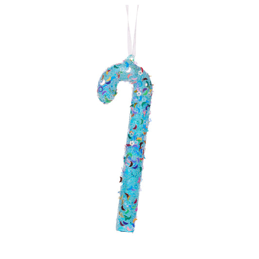 BLUE CONFETTI CANDY CANE ORNAMENT