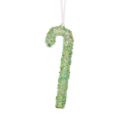 GREEN CONFETTI CANDY CANE ORNAMENT