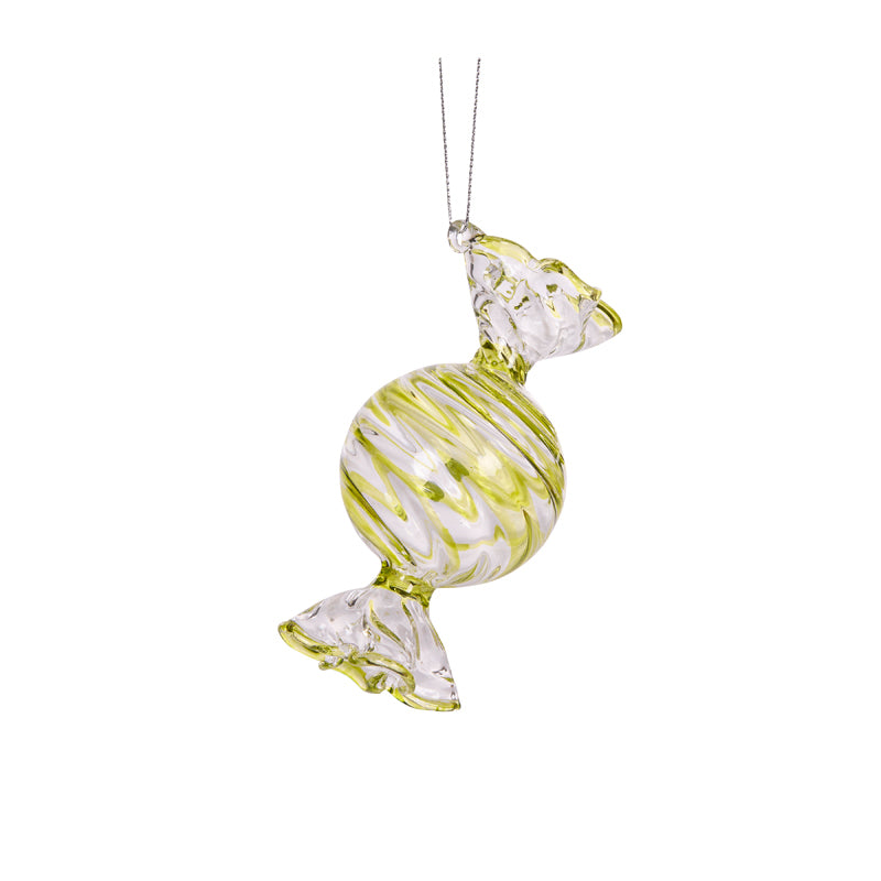 TRANSPARENT GREEN WRAPPED LOLLY ORNAMENT