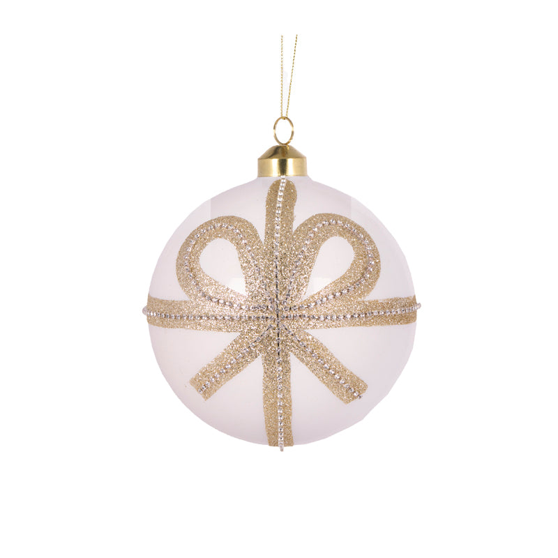 WHITE AND CHAMPAGNE BOW BAUBLE