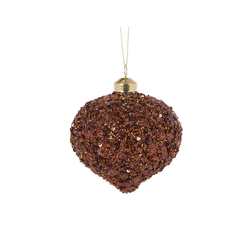BROWN TEXTURED GLITTER ONION BAUBLE