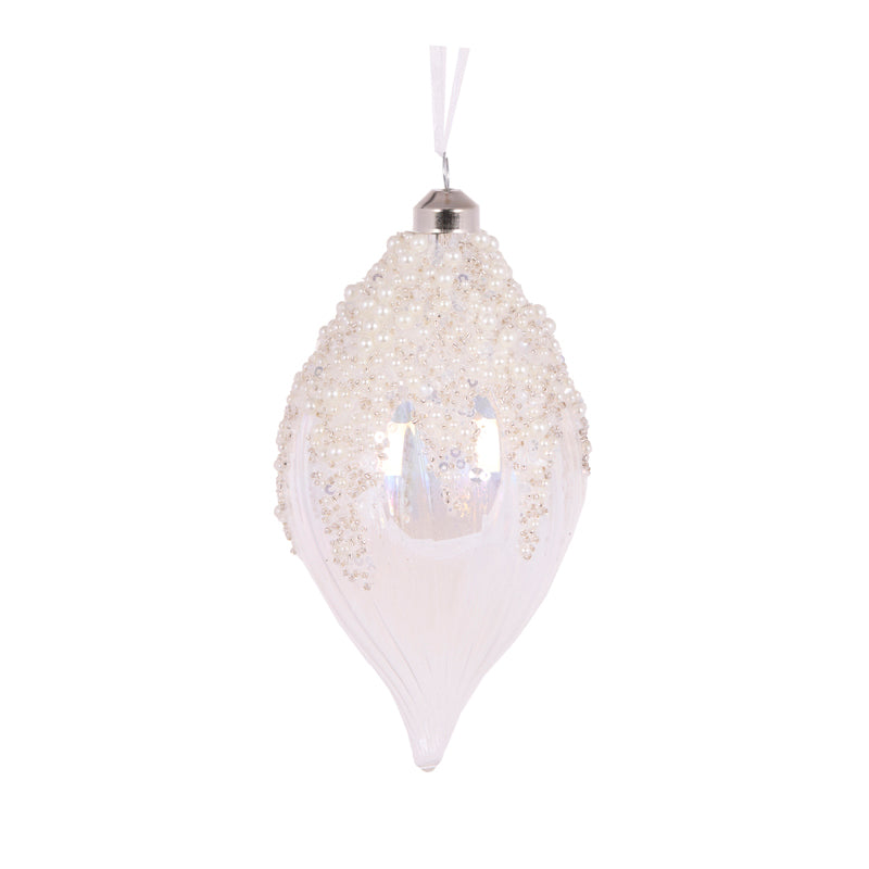 CLEAR PEARL TOPPED DROP BAUBLE