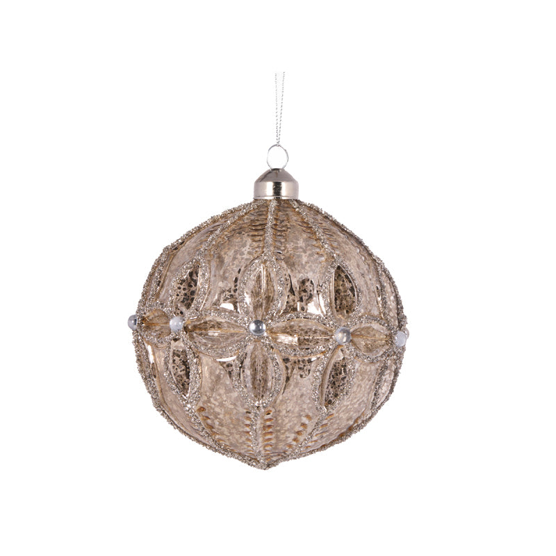 ANTIQUE SILVER EMBOSSED FLORET BAUBLE