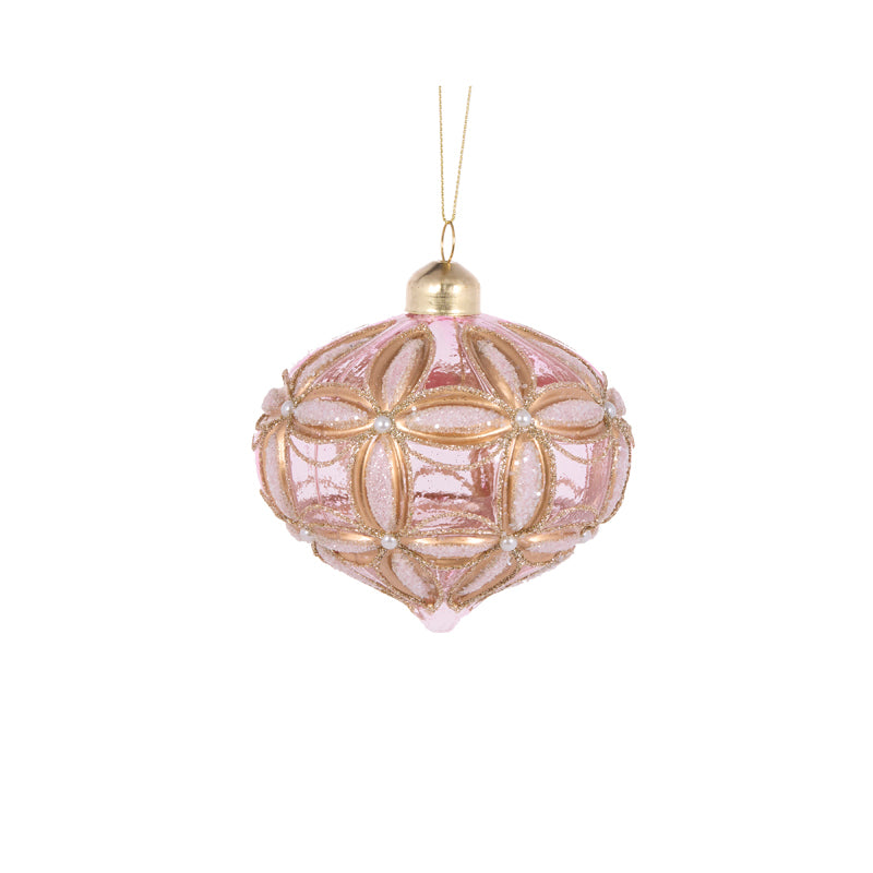 PINK EMBOSSED FLEUR ONION BAUBLE