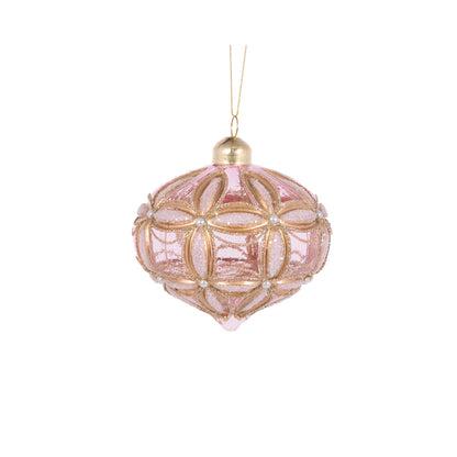 PINK EMBOSSED FLEUR ONION BAUBLE