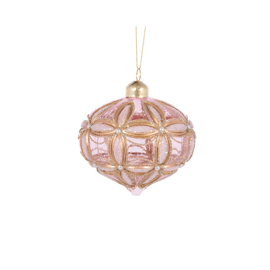 PINK EMBOSSED FLEUR ONION BAUBLE