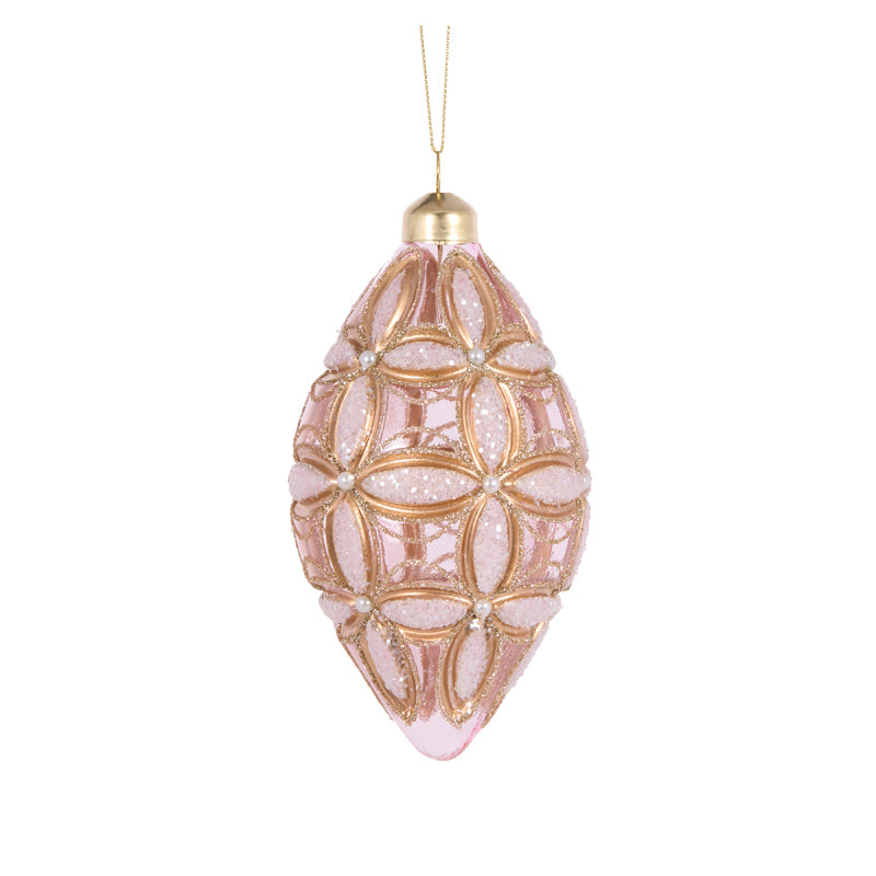 PINK EMBOSSED FLEUR DROP BAUBLE