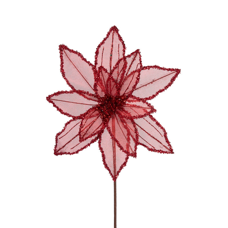 RED GLITTERED ORGANZA POINSETTIA
