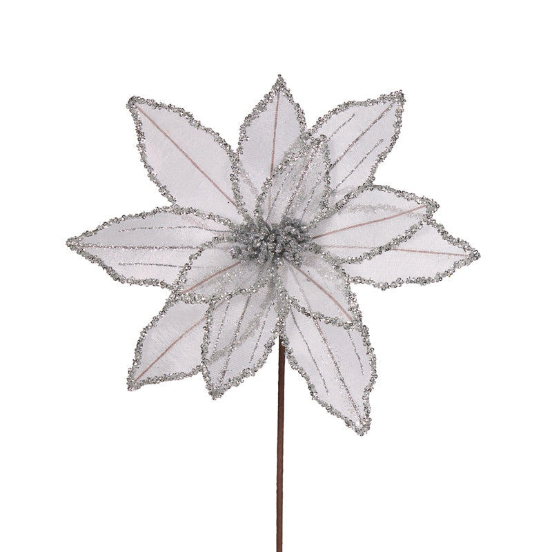 SILVER GLITTERED ORGANZA POINSETTIA