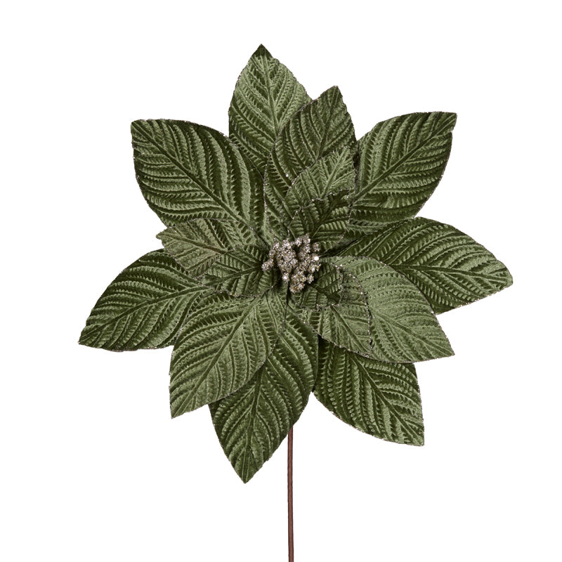 LUXE MINT VELVET EMBOSSED POINSETTIA