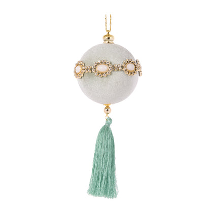 TEAL EMBELLISHED PEARL TASSLE BAUBLE