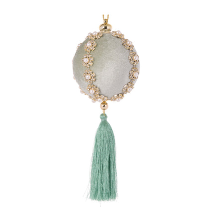 TEAL RIBBED PEARL TASSLE BAUBLE