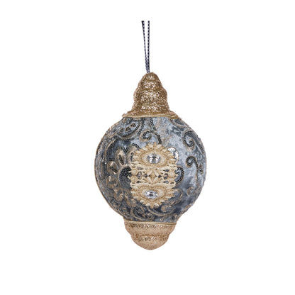 BLUE EMBELLISHED DAMASK DROP ORNAMENT